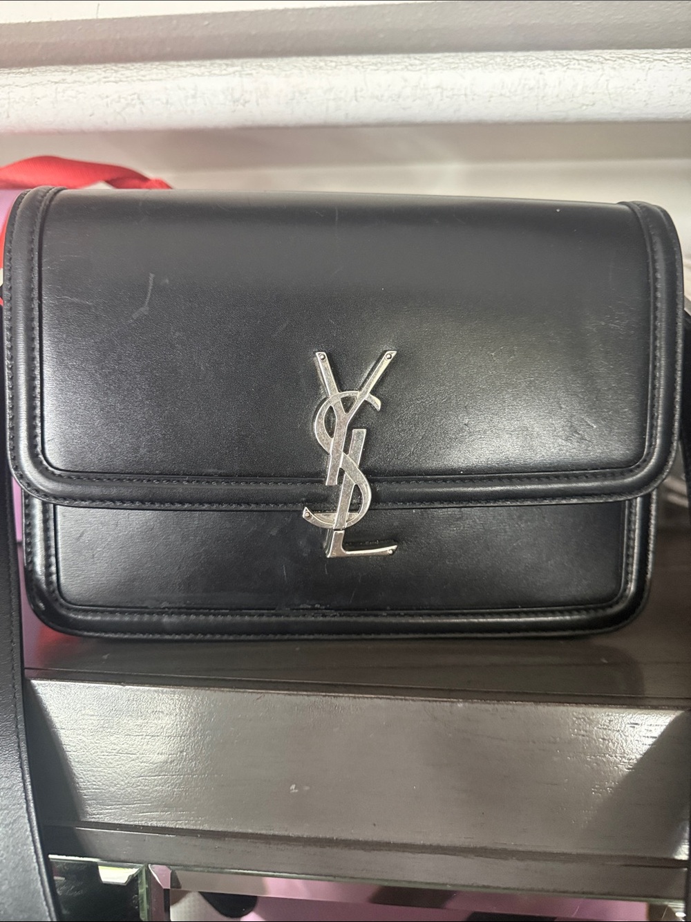 Saint Laurent Black Leather YSL Logo Messenger Bag